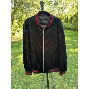 Manzini Black Bomber Jacket 4XL with Paisley design sleeves and Red Trim Zip Men